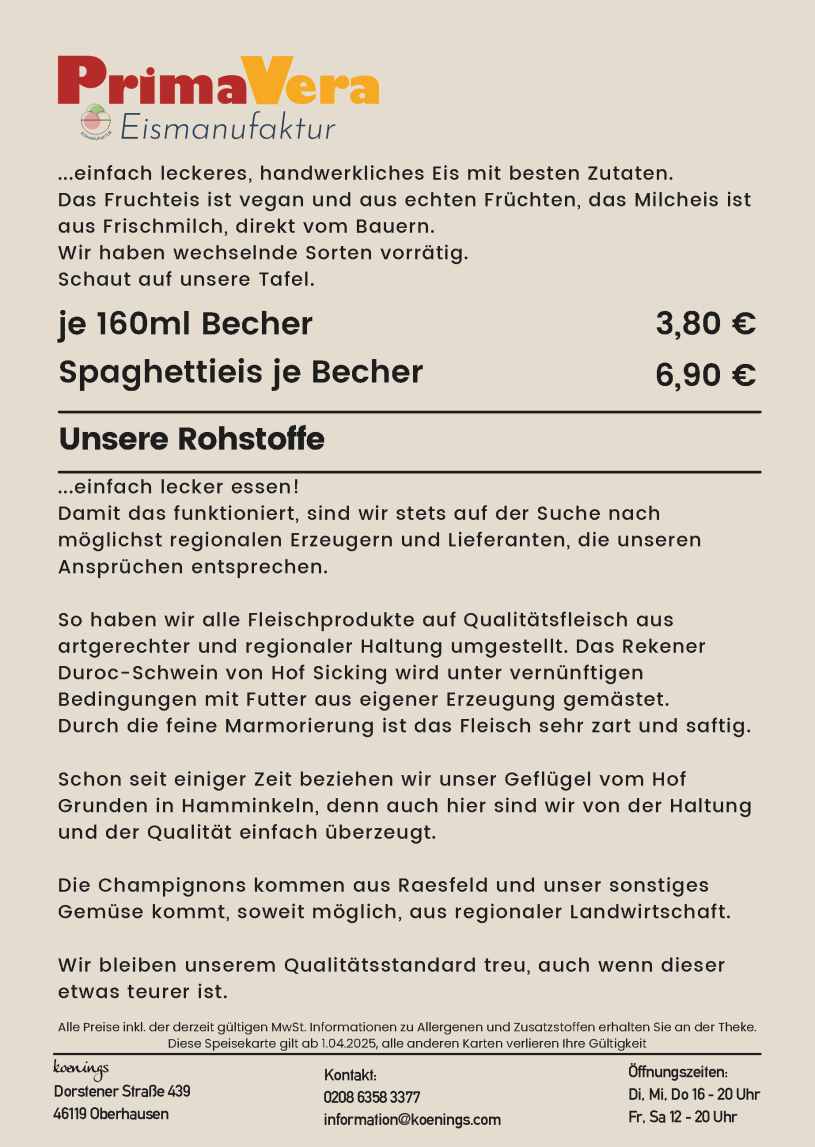 Dessert Eis und Rohstoffe